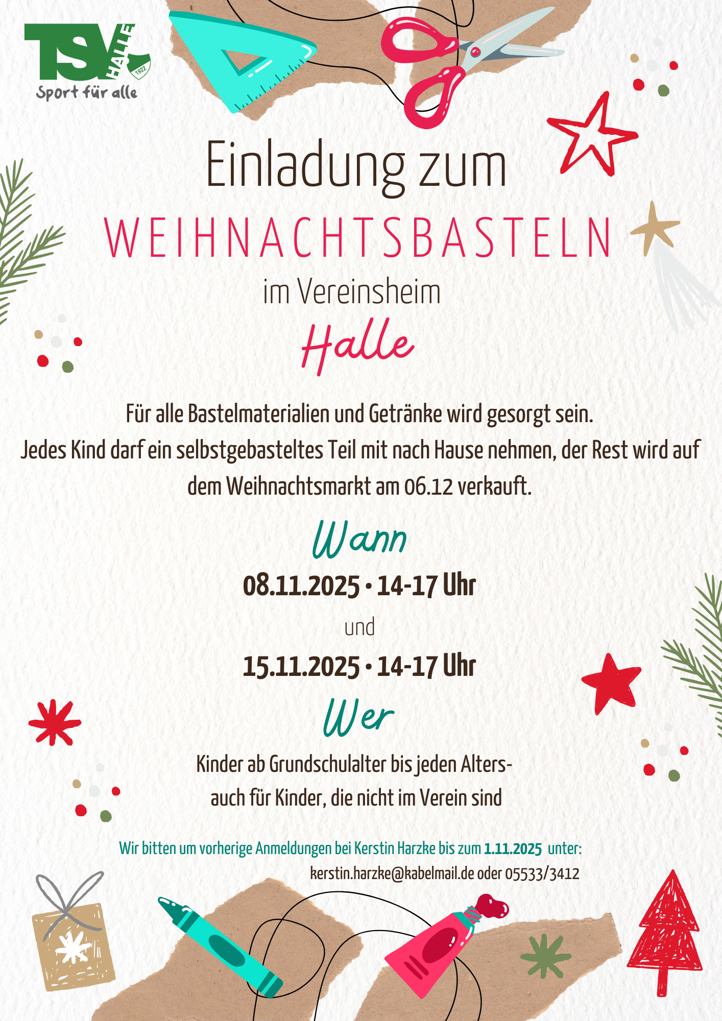 Einladung zum Weihnachtsbasteln im Vereinsheim Halle